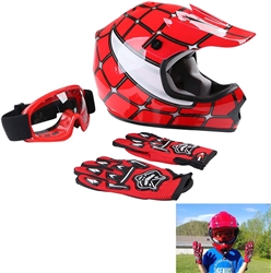 DOT Approved High Quality Youth Off-road Motocross Helmet + Goggles + Gloves (Set of 3)